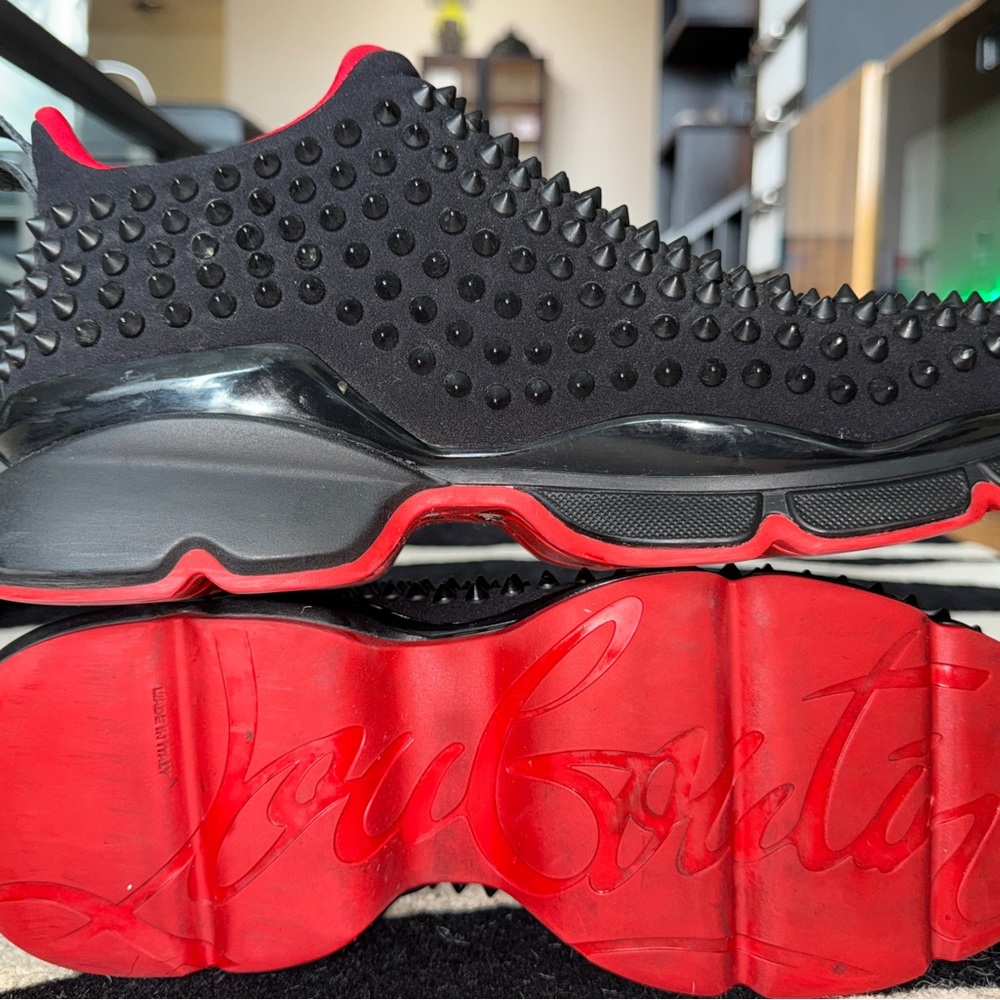 Christian Louboutin Black and Red Spiked Sneakers